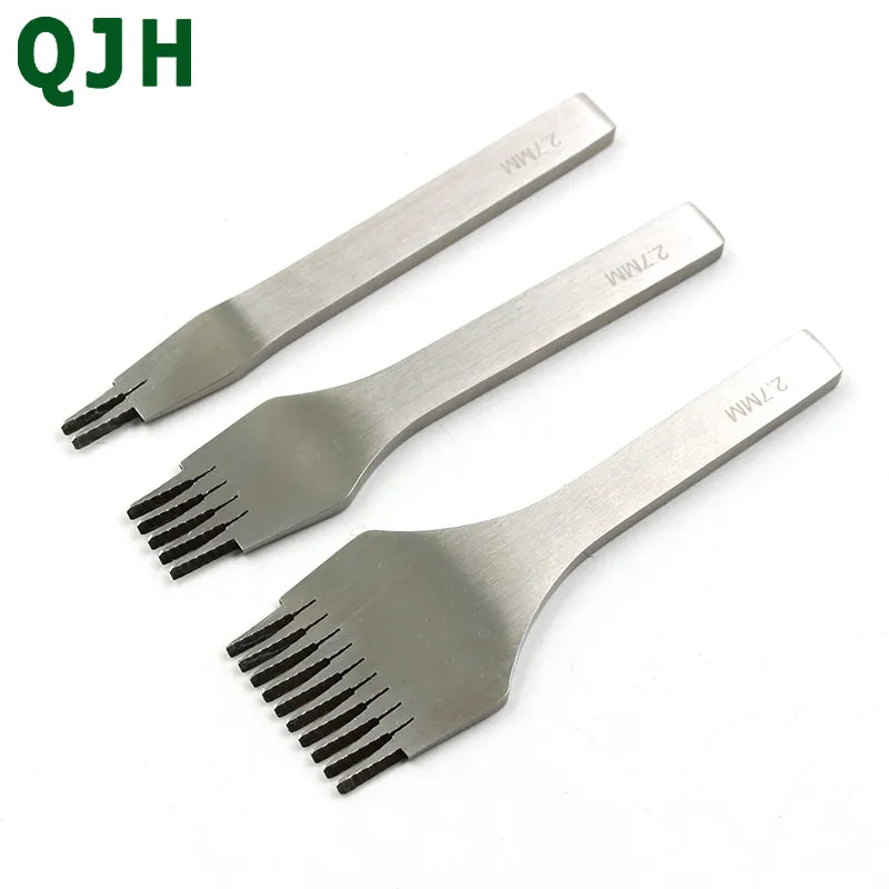 2.7/3.0/3.38/3.85mm Stainless Steel Flat Leather Chisel Pricking Iron Leather Tools Craft Hole Punch Kit DIY Tool 2/5/10 Prong